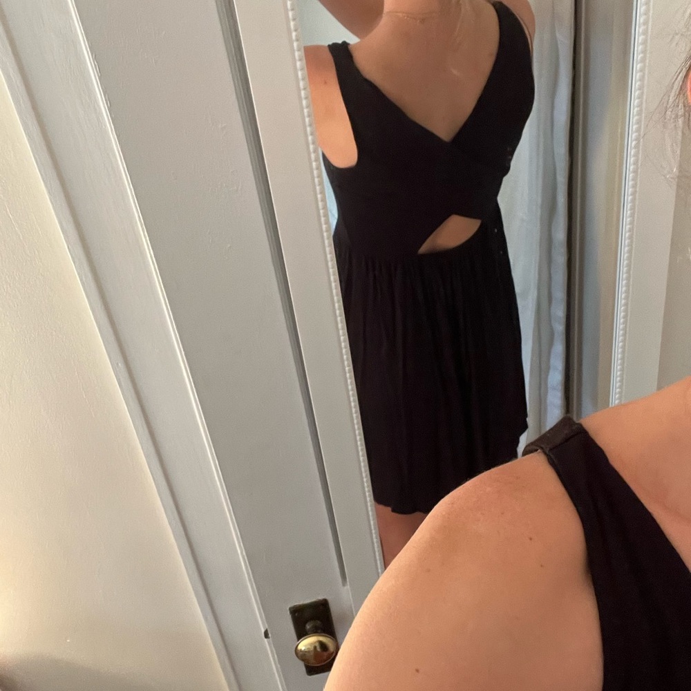 LOFT stretchy cutout v neck little black dress